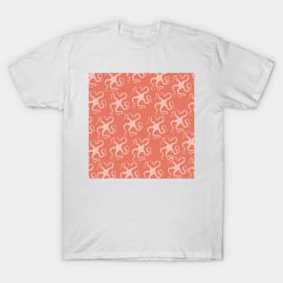 spiny brittle starfish aloha print hawaii pattern salmon pink/orange and white T-Shirt